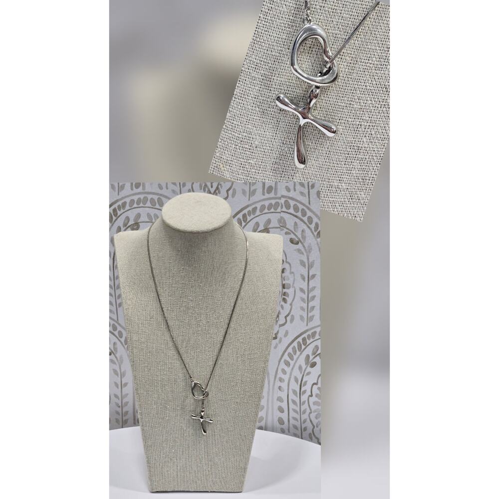 Token Of Love Heart Cross Intertwined Silver Chain Necklace Christian Agape